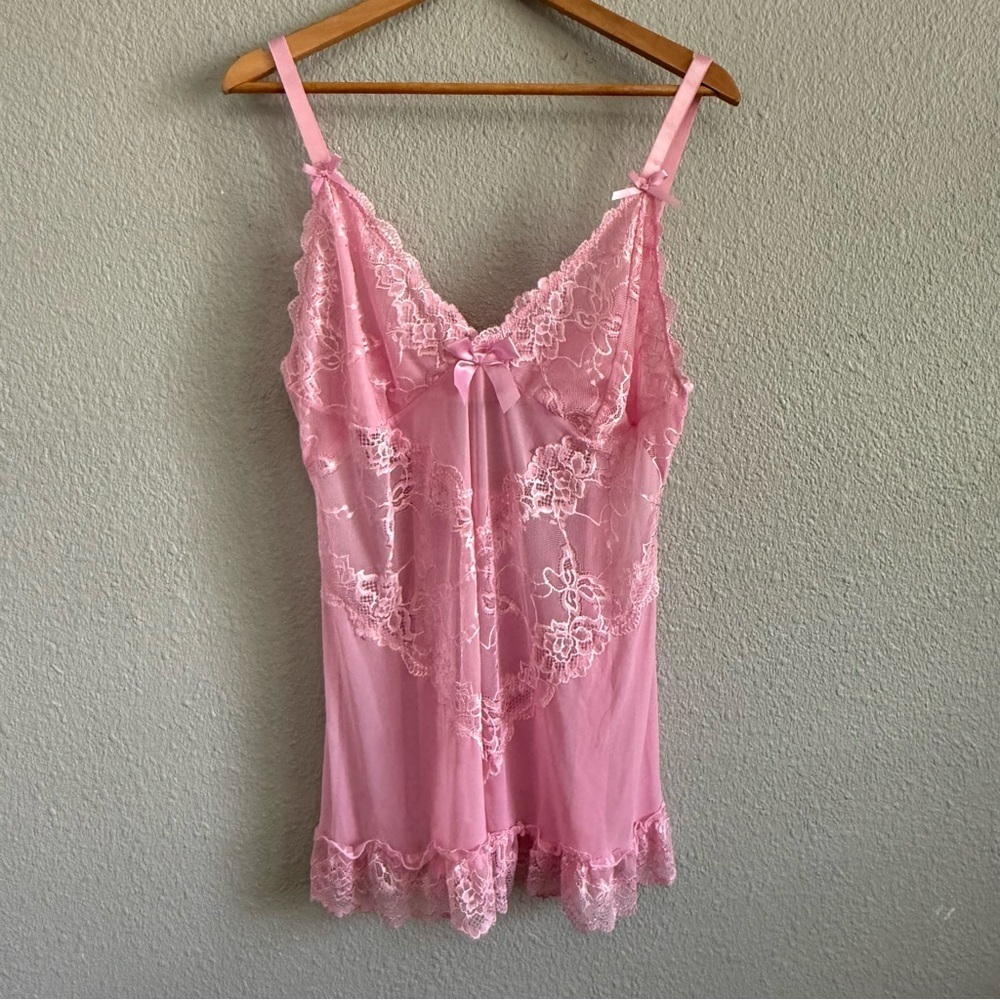 Oh la la Cherie Pink Lace Mesh Babydoll Chemise Size‎ 3X/4X